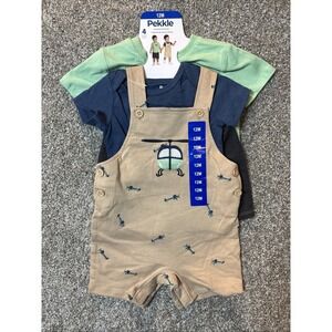Pekkle 4 Piece Overall and Shorts Set - Overall, 1 Piece, T-Shirt, & Shorts 12M